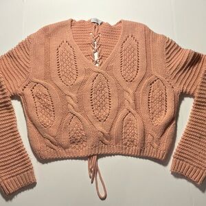 Toni Blush Colored Knitted Sweater, Cute Front Design With Back Tie-up